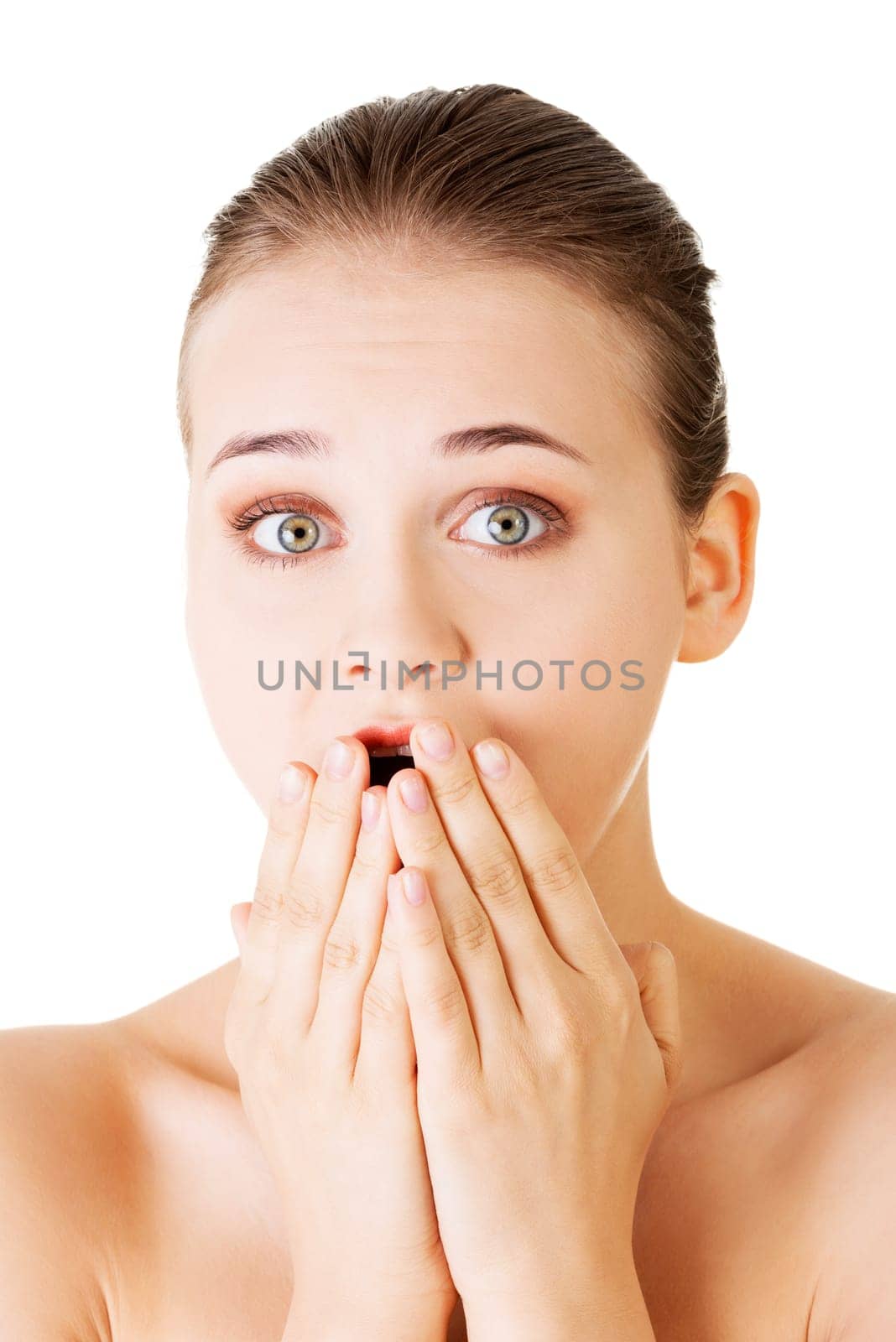 Scared woman,isolated