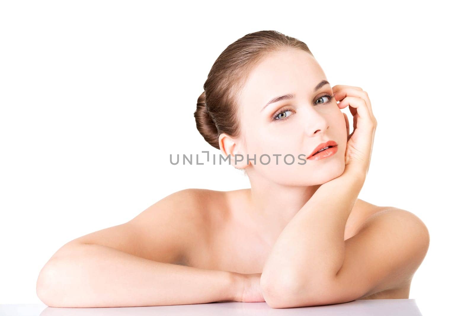 beautiful face of spa woman with healthy clean skin. isolated on white.