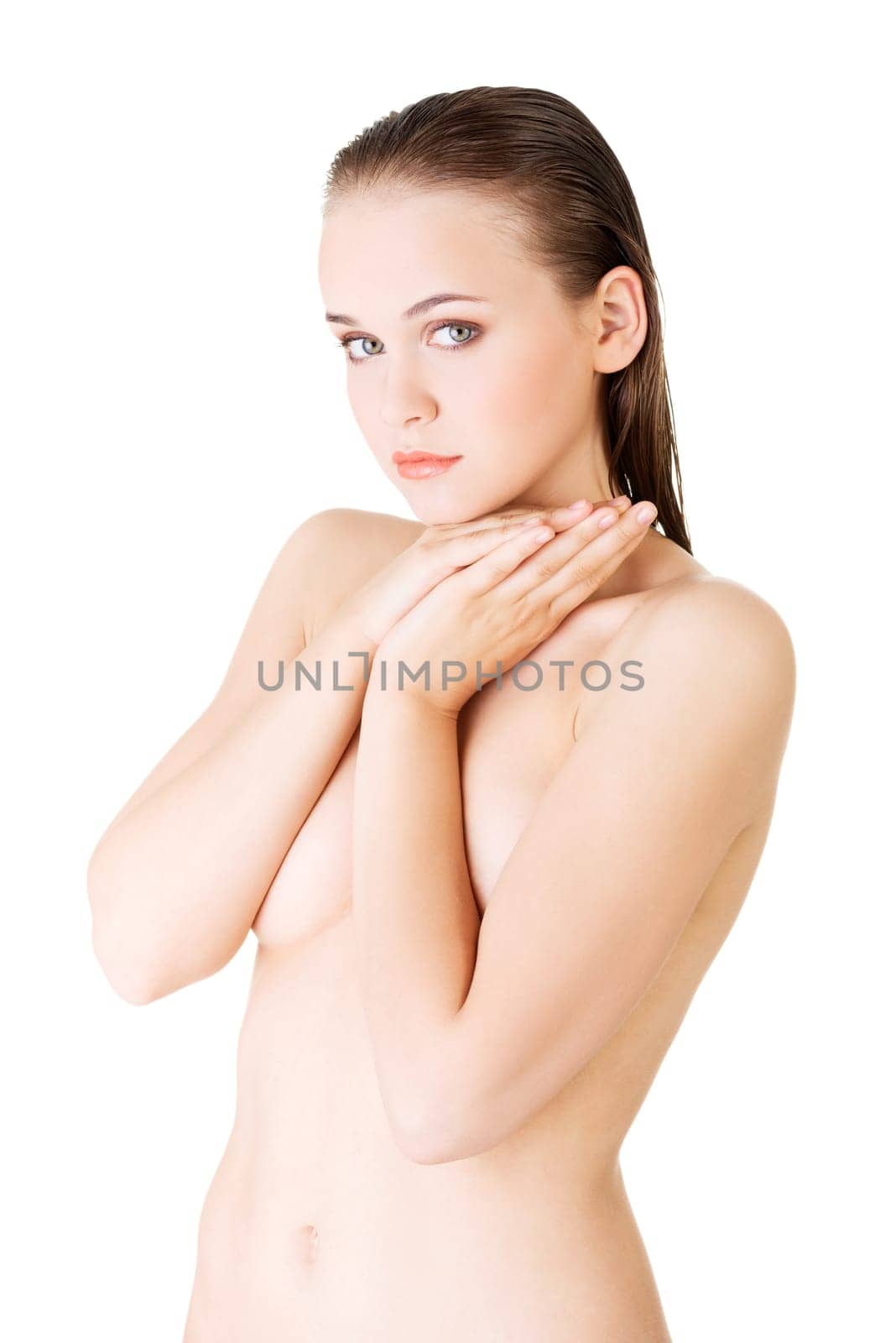 fit beautiful topless woman,isolated on white