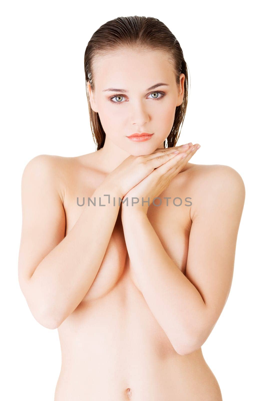 fit beautiful topless woman,isolated on white