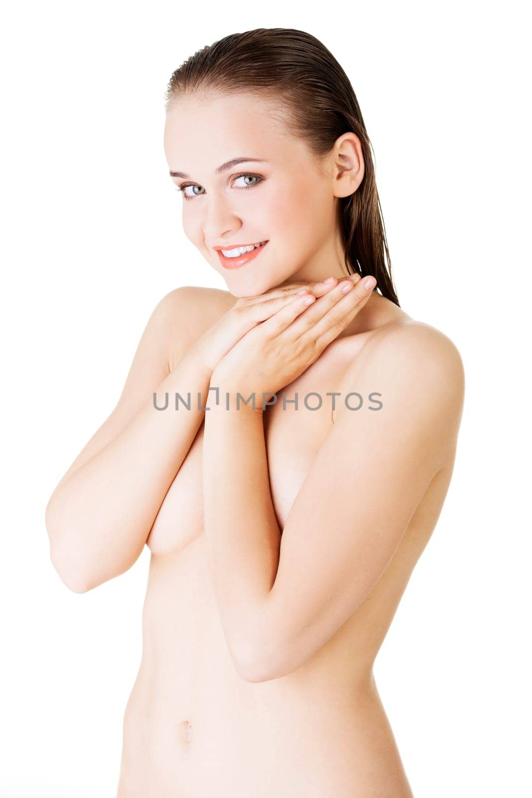 fit beautiful topless woman,isolated on white