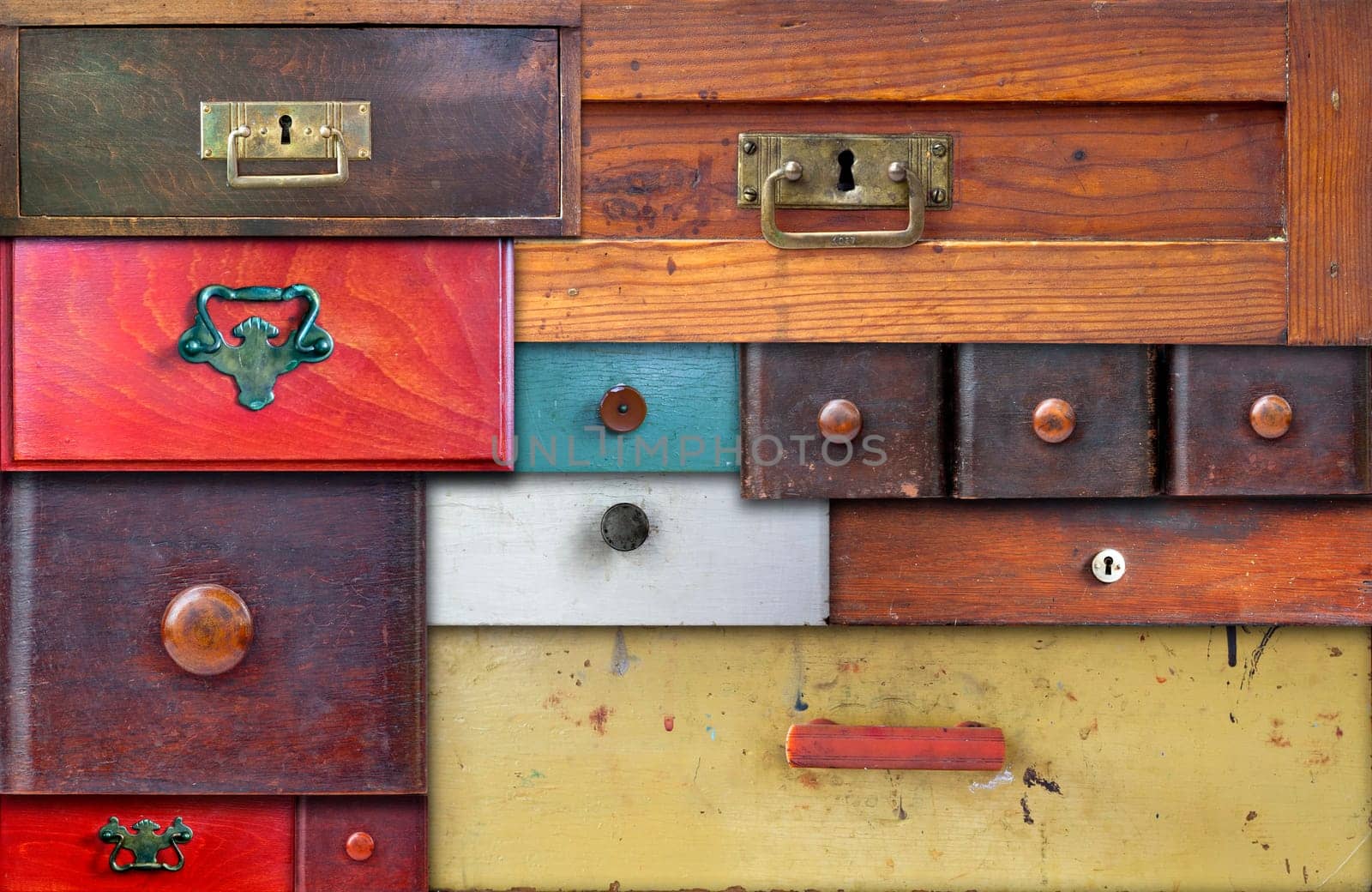 Abstract collage of the various old drawers - in utter secrecy