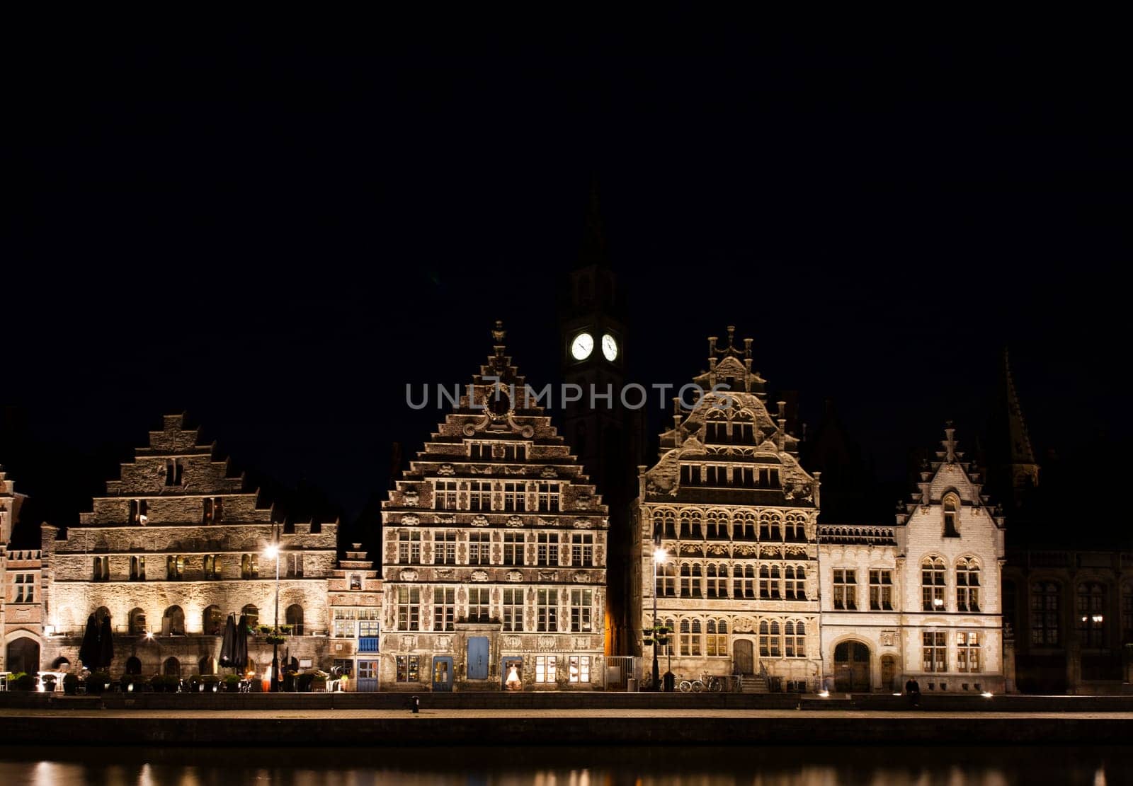 The Graslei in Ghent at night, Belgium.