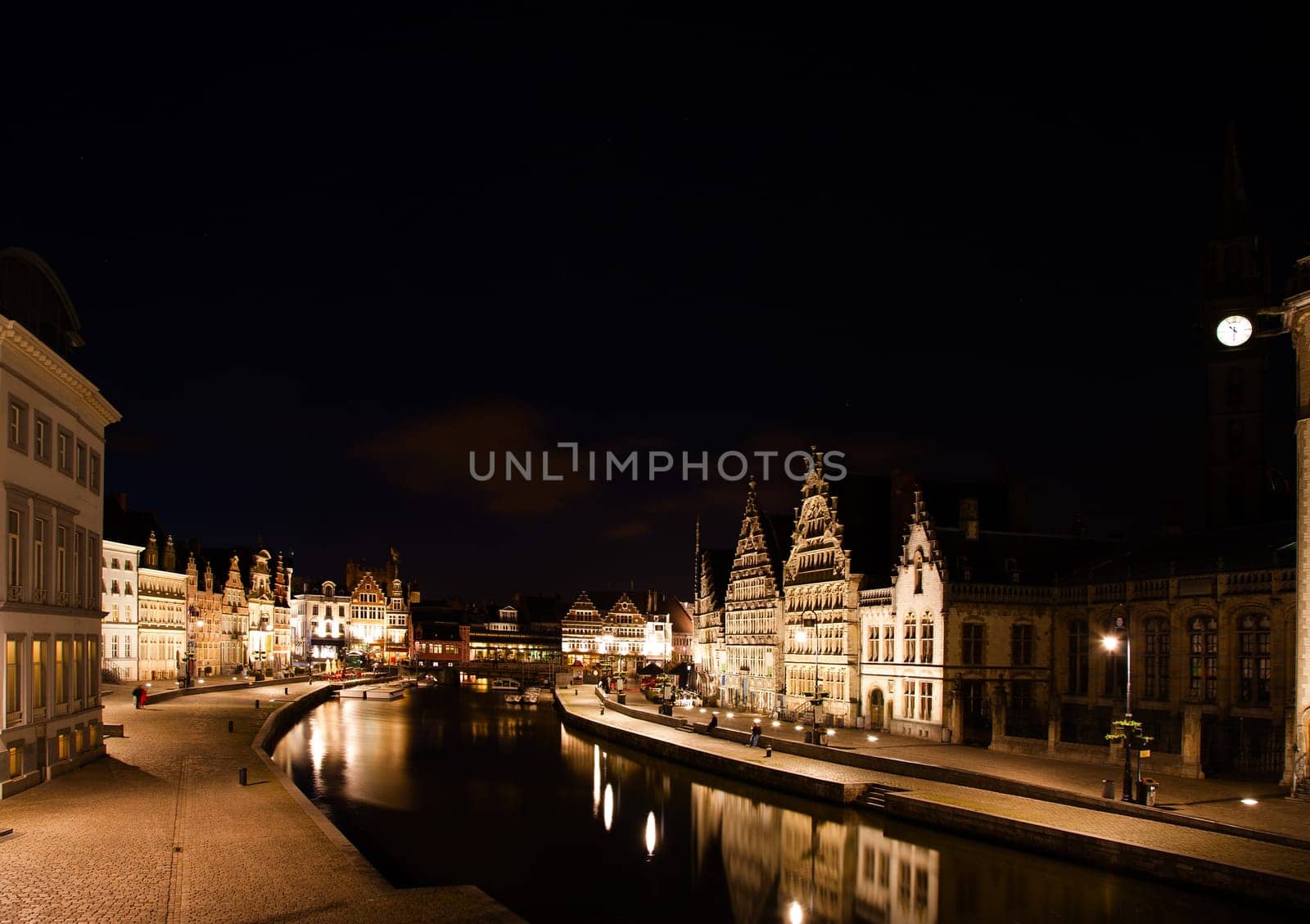 The Graslei in Ghent at night, Belgium.