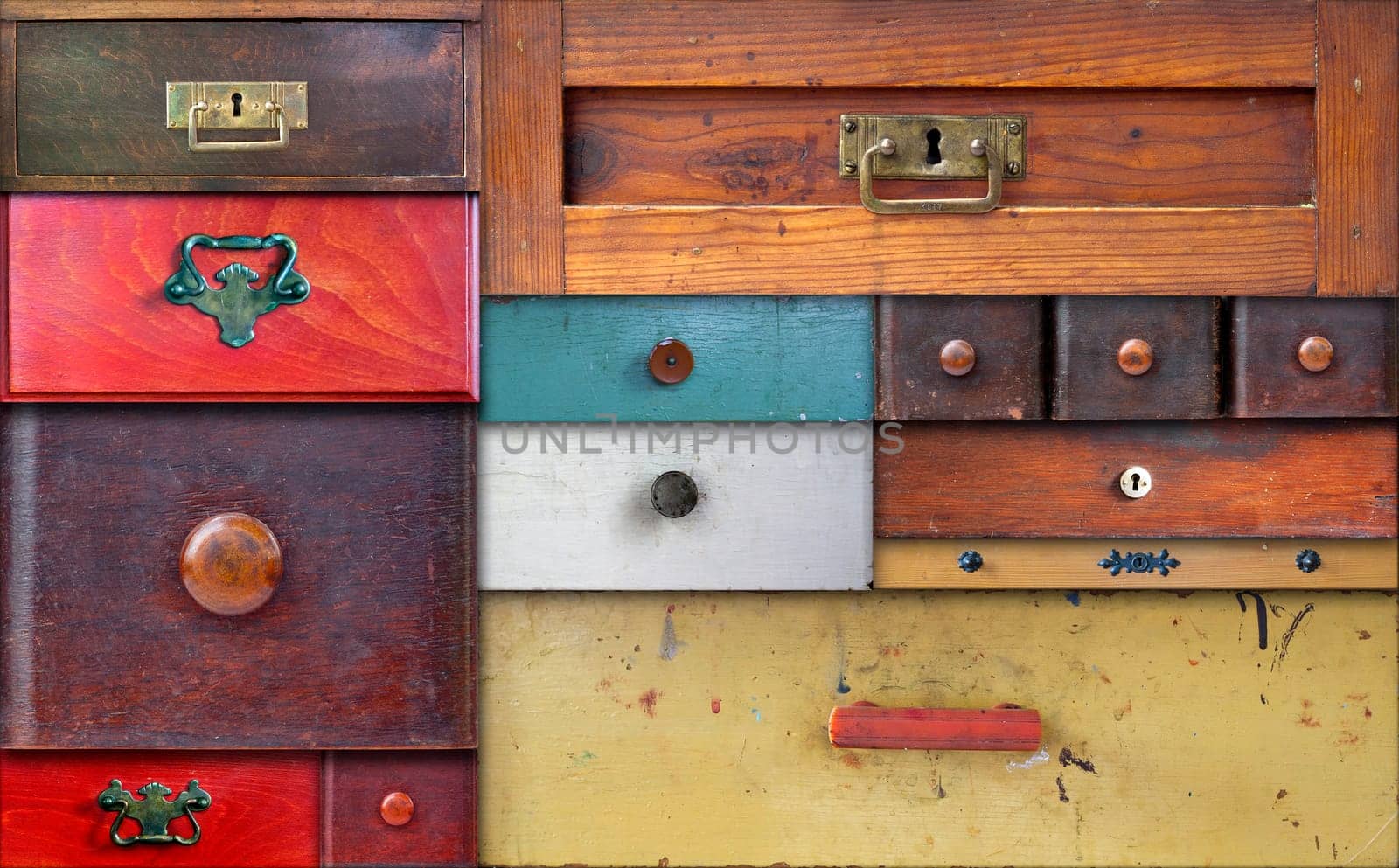 Abstract collage of the various old drawers - in utter secrecy
