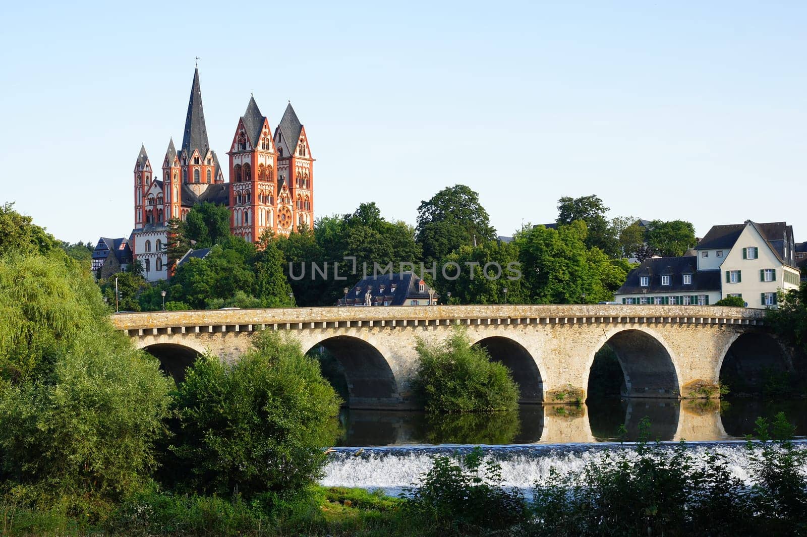 View of the old Lahn bridge and cathedral in Limburg