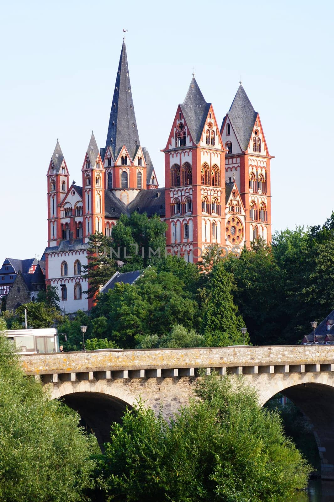 View of the old Lahn bridge and cathedral in Limburg