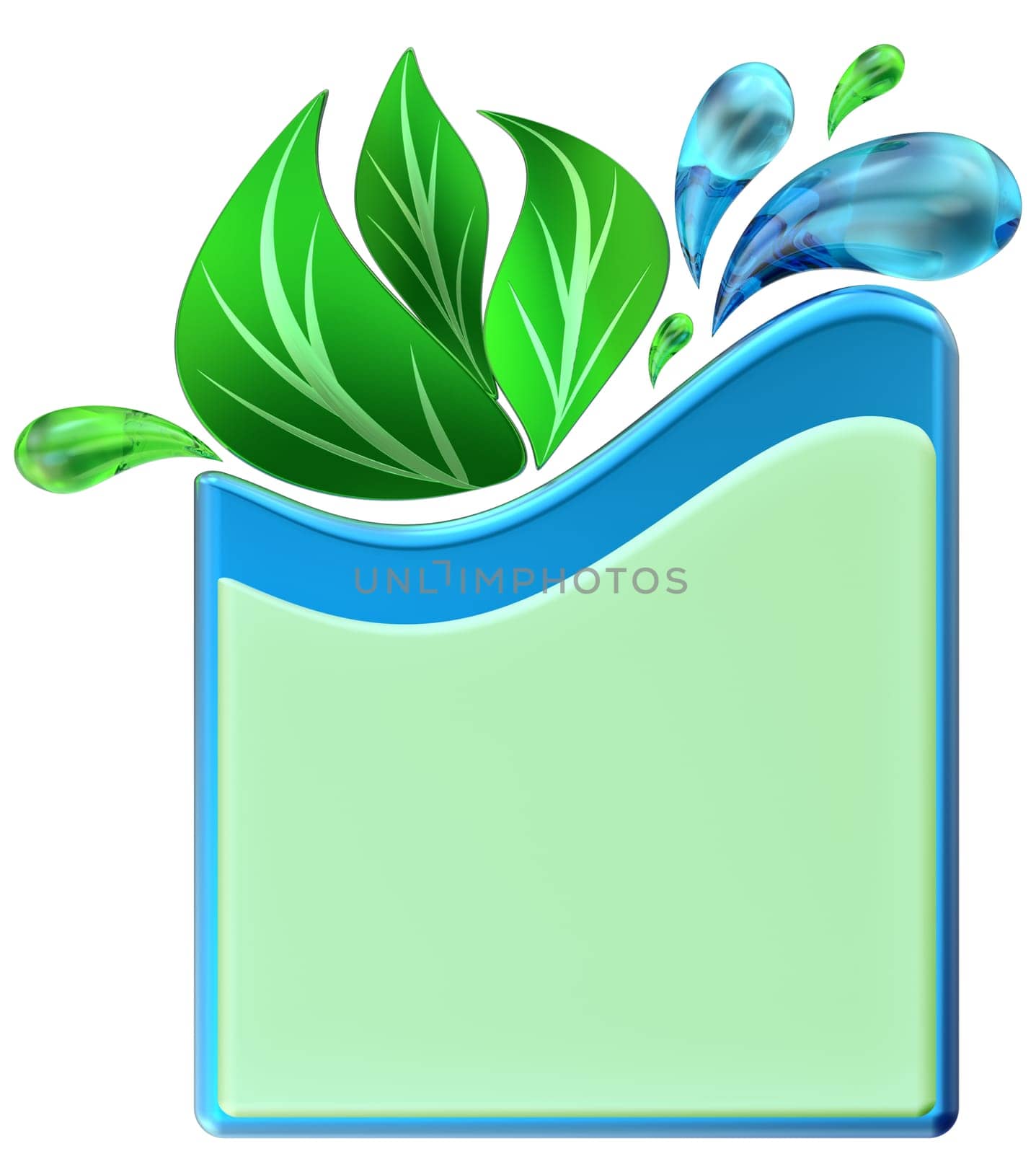 Green and blue form with water drops and leafs