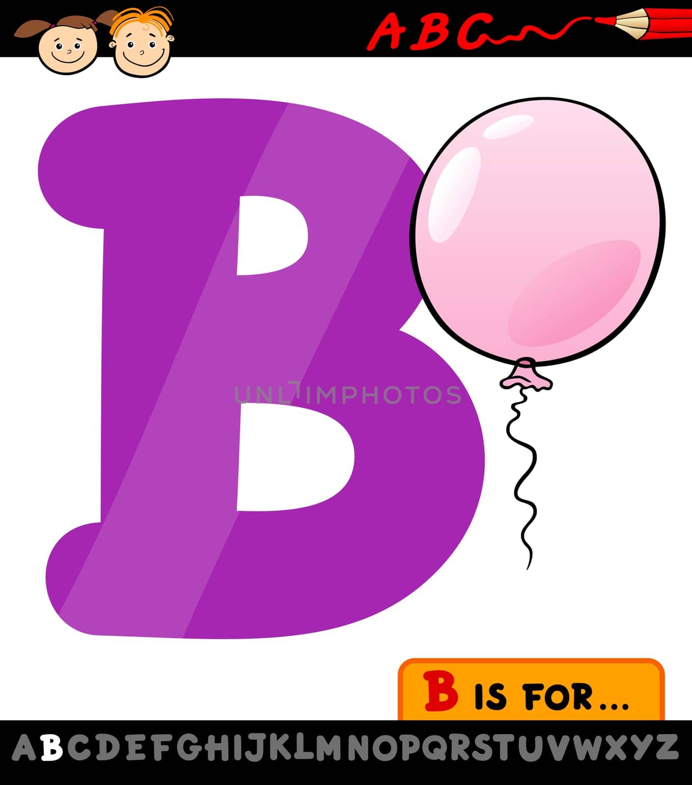 Cartoon Illustration of Capital Letter B from Alphabet with Balloon for Children Education