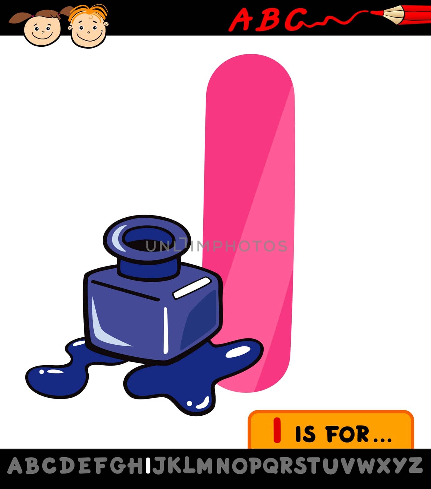 Cartoon Illustration of Capital Letter I from Alphabet with Ink for Children Education