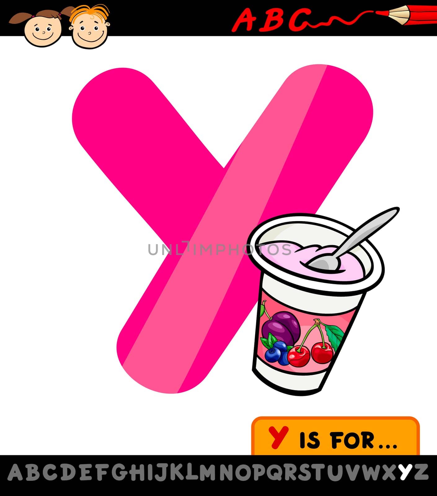 Cartoon Illustration of Capital Letter Y from Alphabet with Yogurt for Children Education