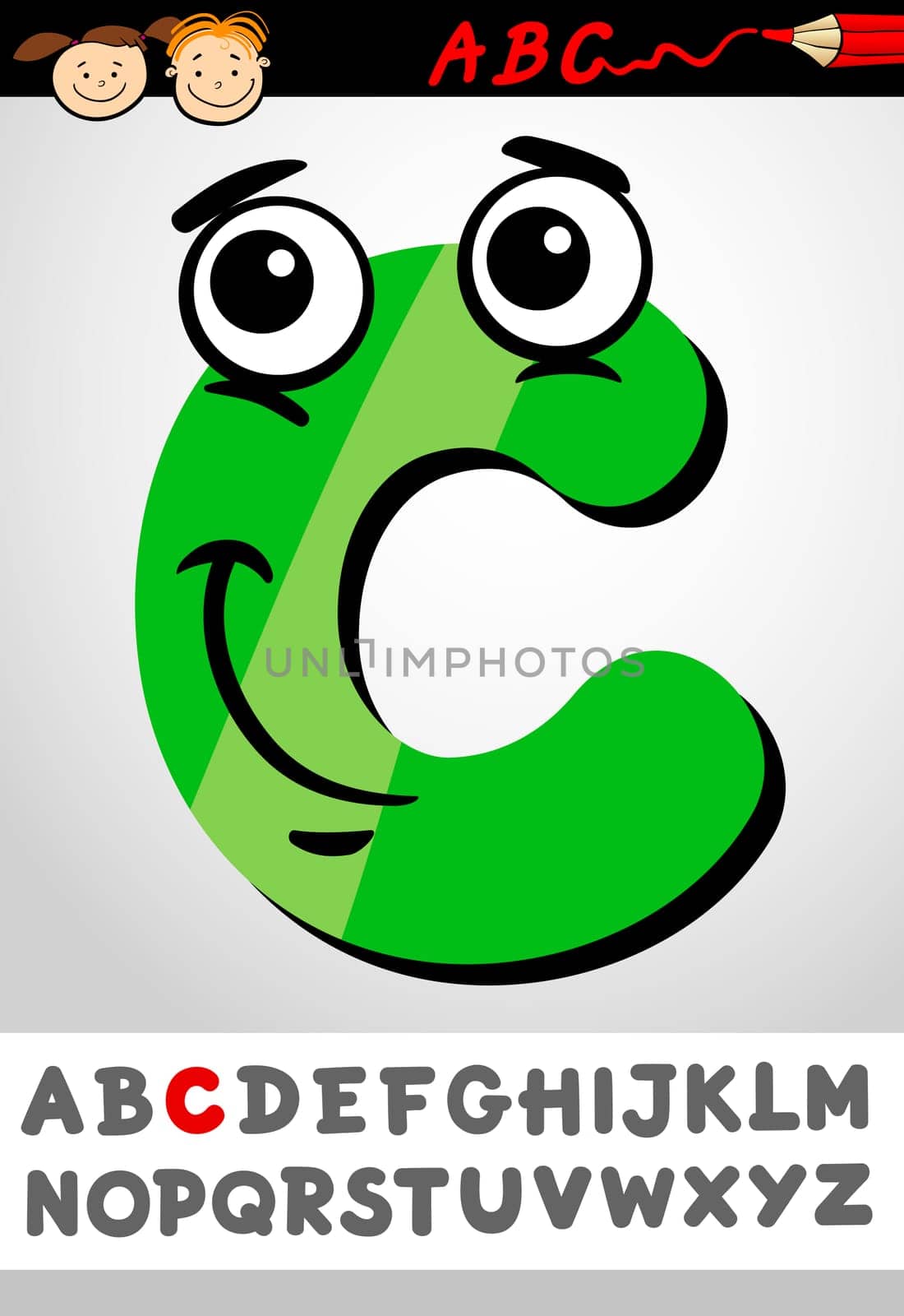 Cartoon Illustration of Cute Capital Letter C from Alphabet for Children Education