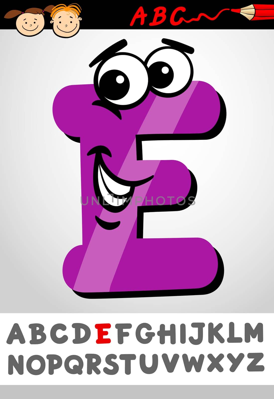Cartoon Illustration of Cute Capital Letter E from Alphabet for Children Education