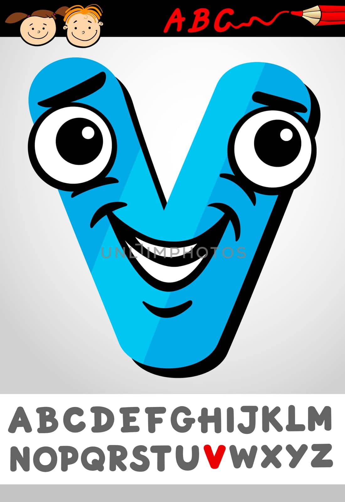 Cartoon Illustration of Cute Capital Letter V from Alphabet for Children Education