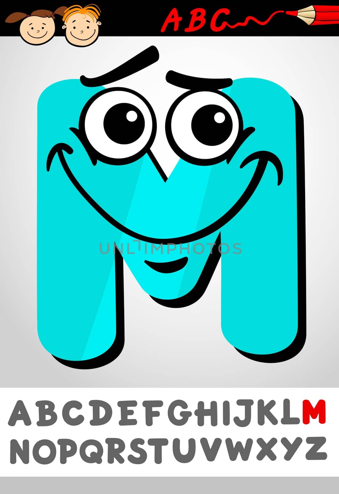 Cartoon Illustration of Cute Capital Letter M from Alphabet for Children Education