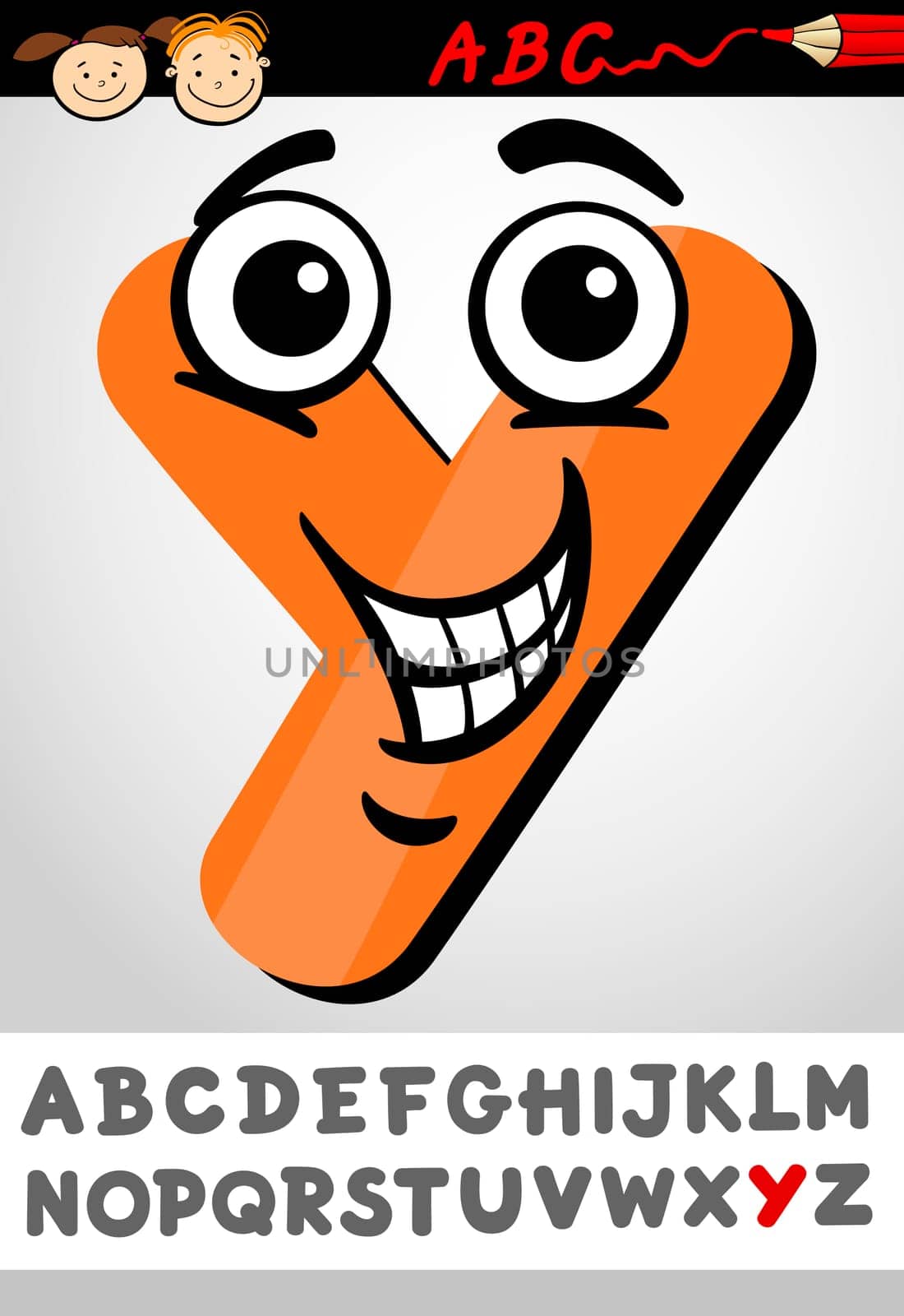 Cartoon Illustration of Cute Capital Letter Y from Alphabet for Children Education