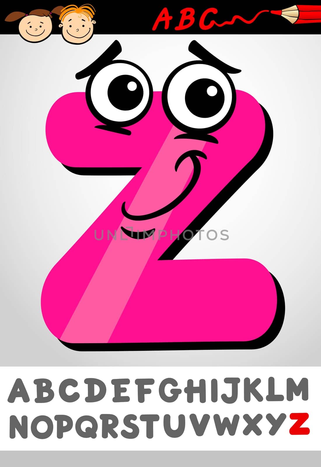 Cartoon Illustration of Cute Capital Letter Z from Alphabet for Children Education