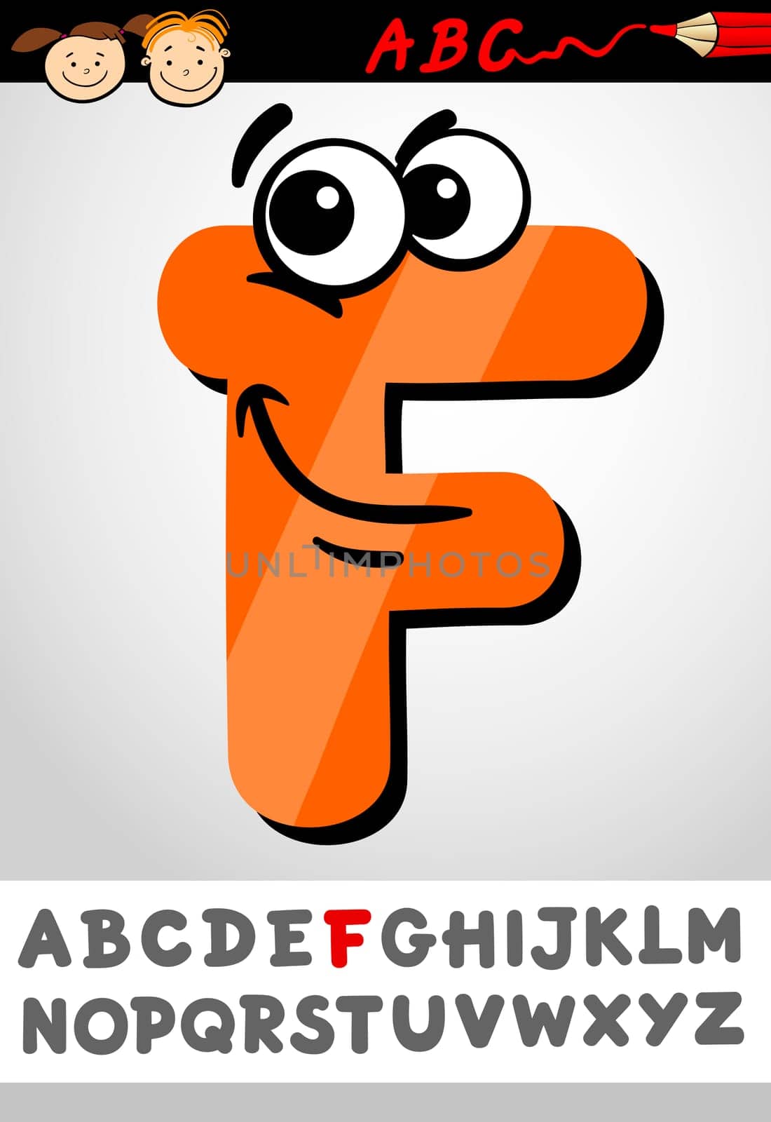 Cartoon Illustration of Cute Capital Letter F from Alphabet for Children Education