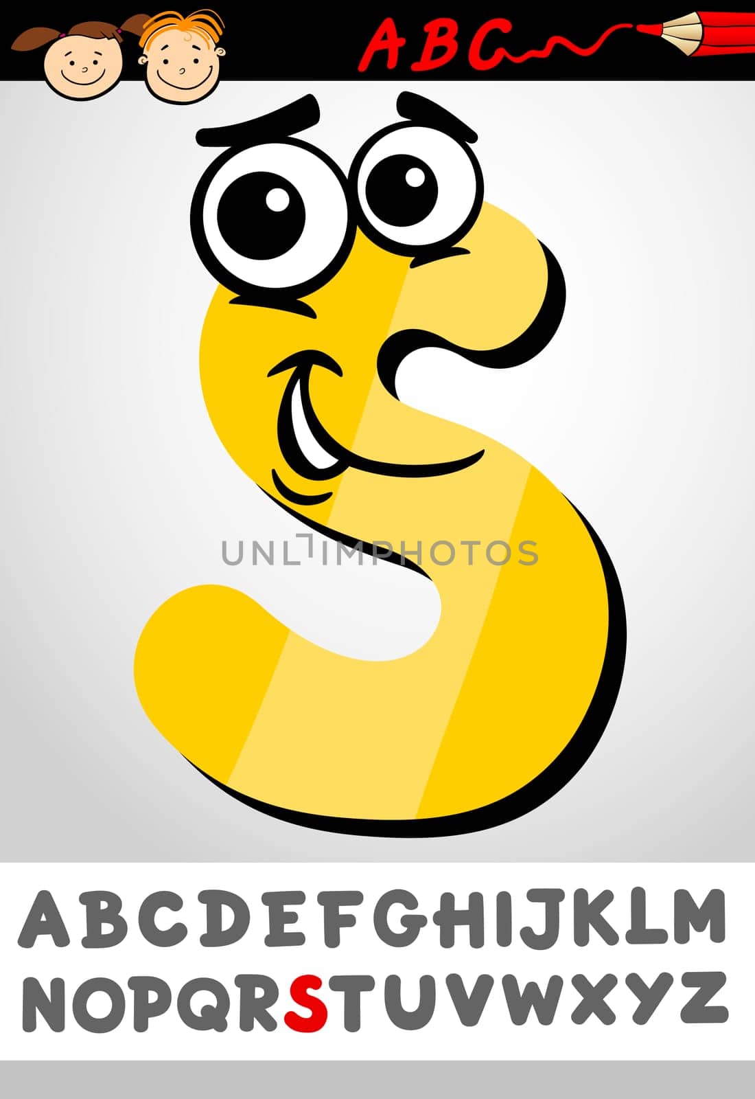 Cartoon Illustration of Cute Capital Letter S from Alphabet for Children Education