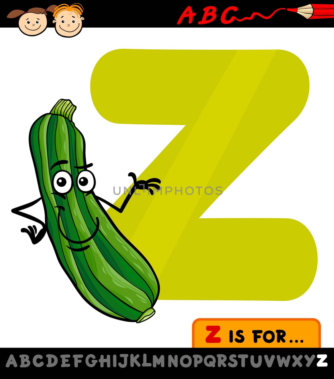 Cartoon Illustration of Capital Letter Z from Alphabet with Zucchini for Children Education