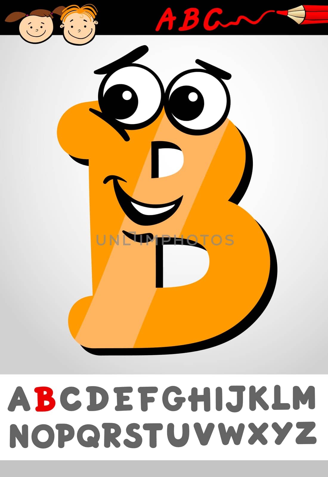 Cartoon Illustration of Cute Capital Letter B from Alphabet for Children Education