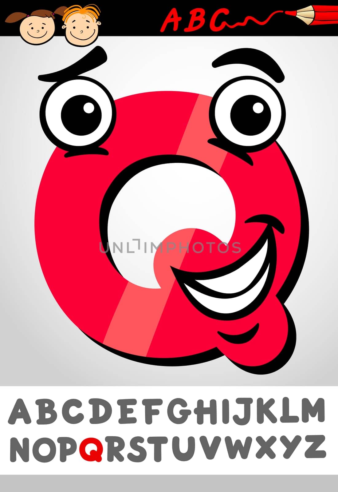 Cartoon Illustration of Cute Capital Letter Q from Alphabet for Children Education