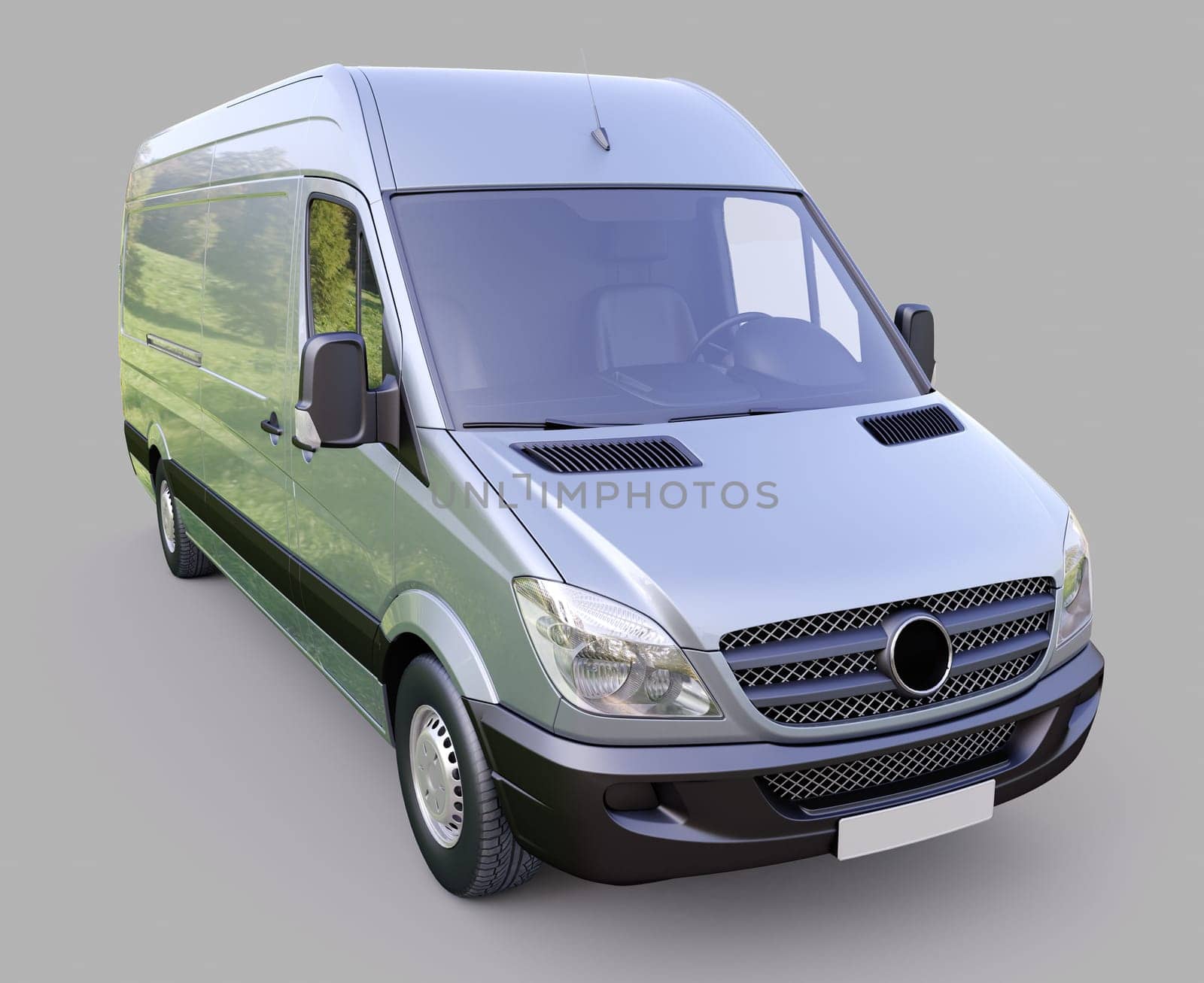 Modern commercial van on a gray background