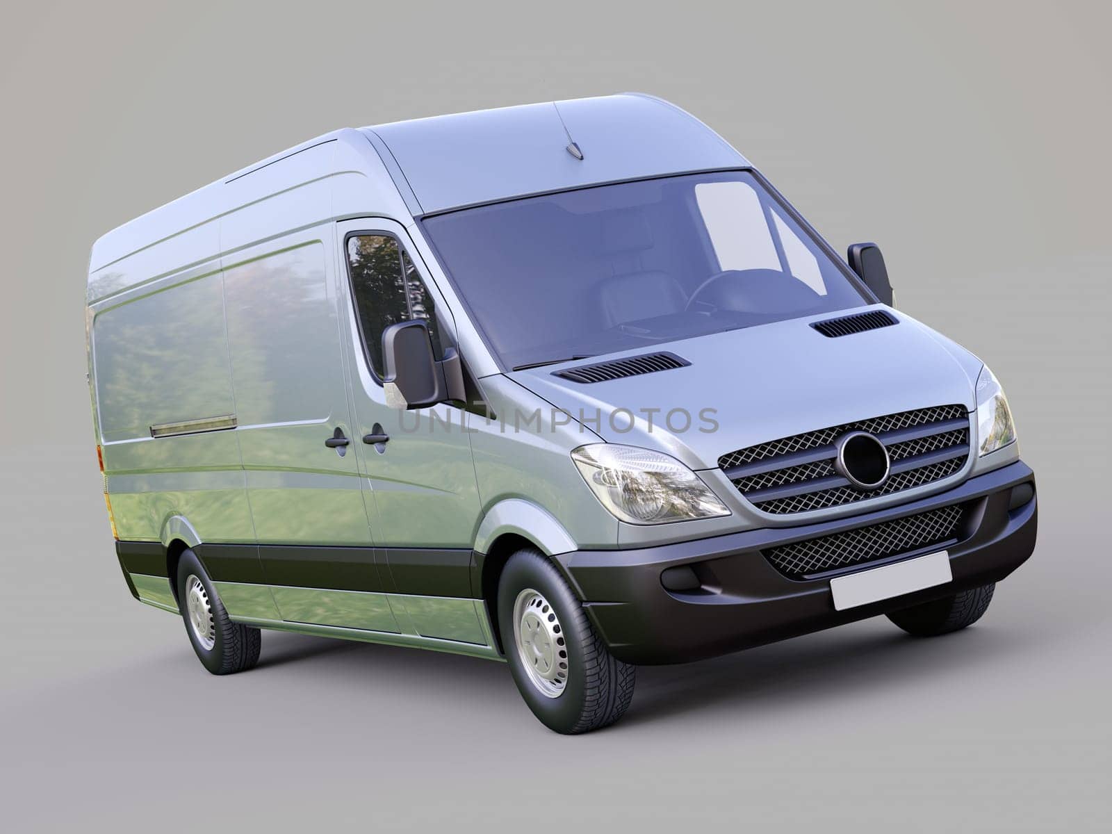 Modern commercial van on a gray background
