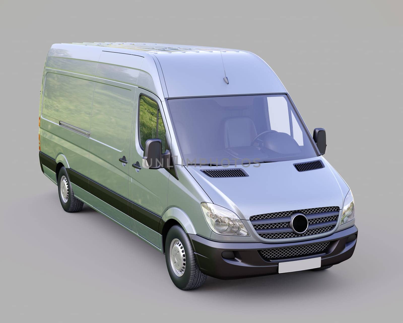 Modern commercial van on a gray background