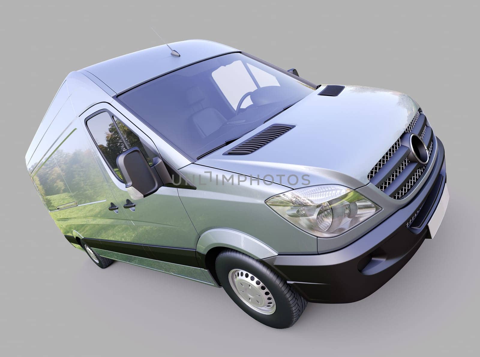 Modern commercial van on a gray background