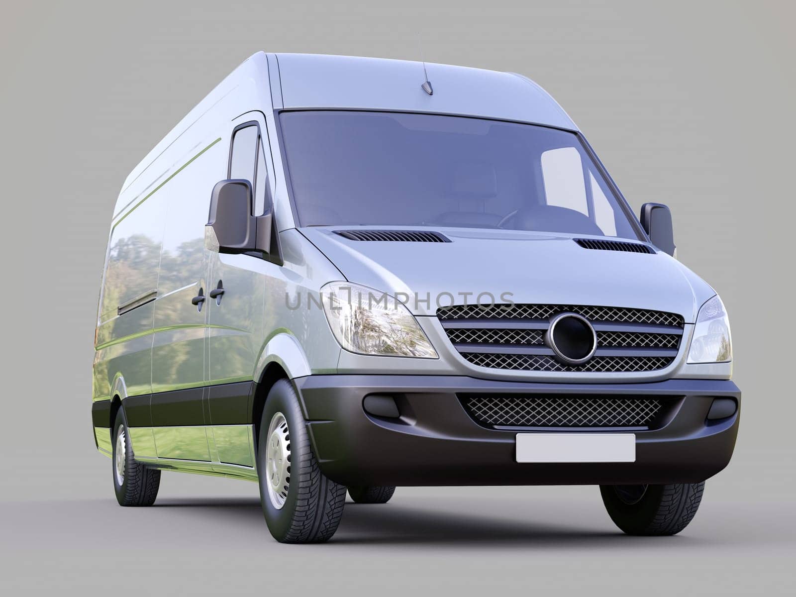 Modern commercial van on a gray background