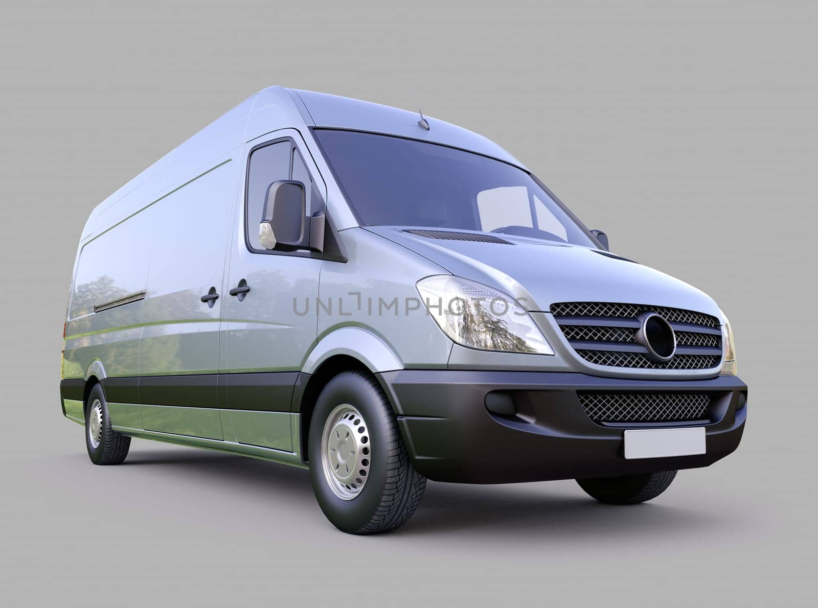 Modern commercial van on a gray background
