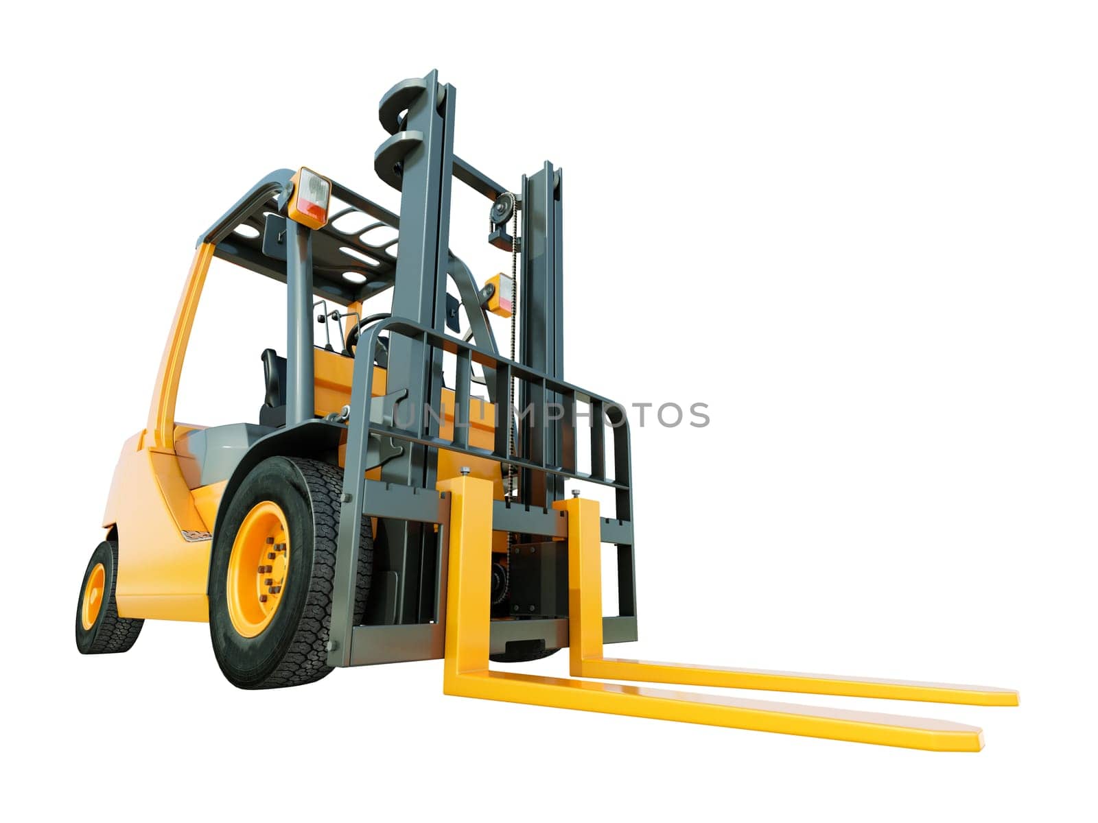 Modern forklift truck isolated on white background