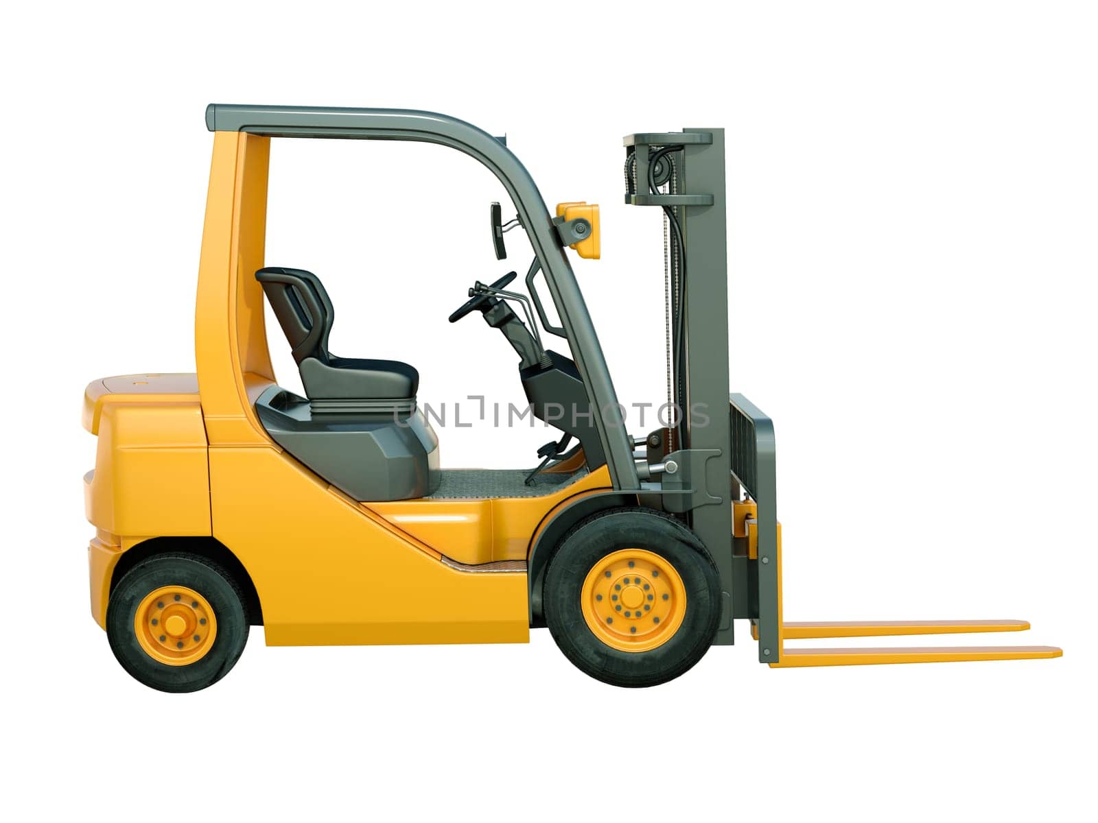 Modern forklift truck isolated on white background