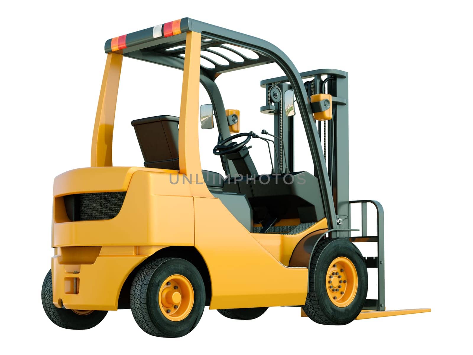 Modern forklift truck isolated on white background