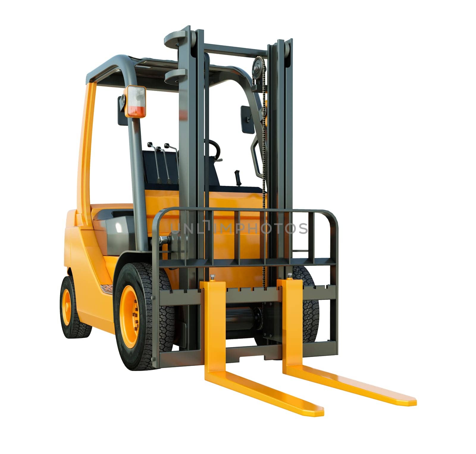 Modern forklift truck isolated on white background