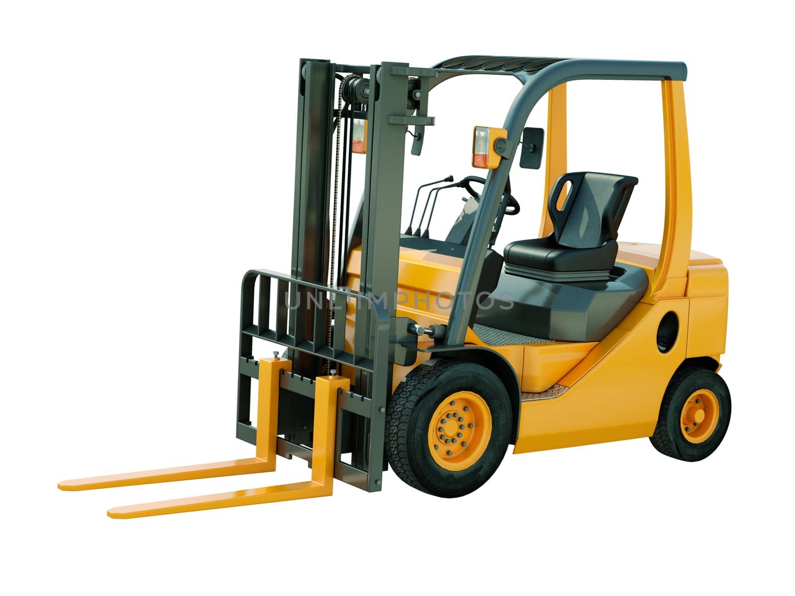 Modern forklift truck isolated on white background