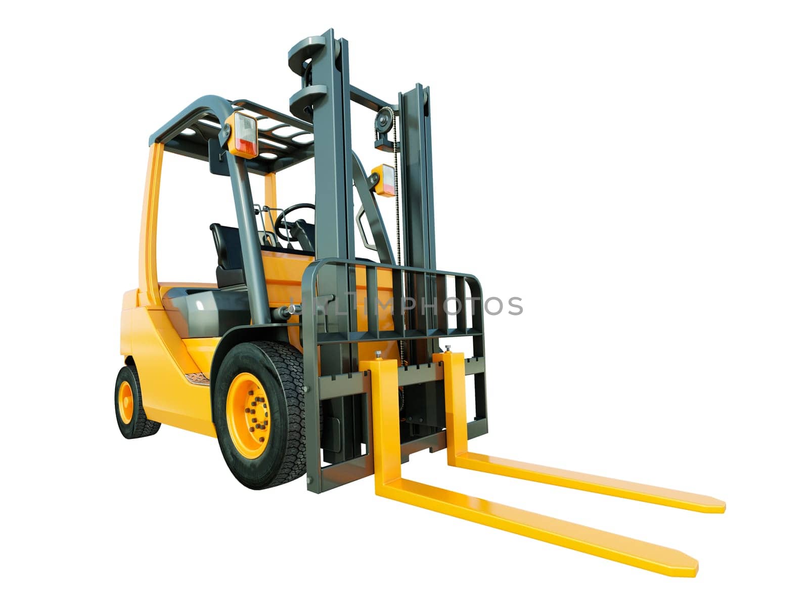 Modern forklift truck isolated on white background