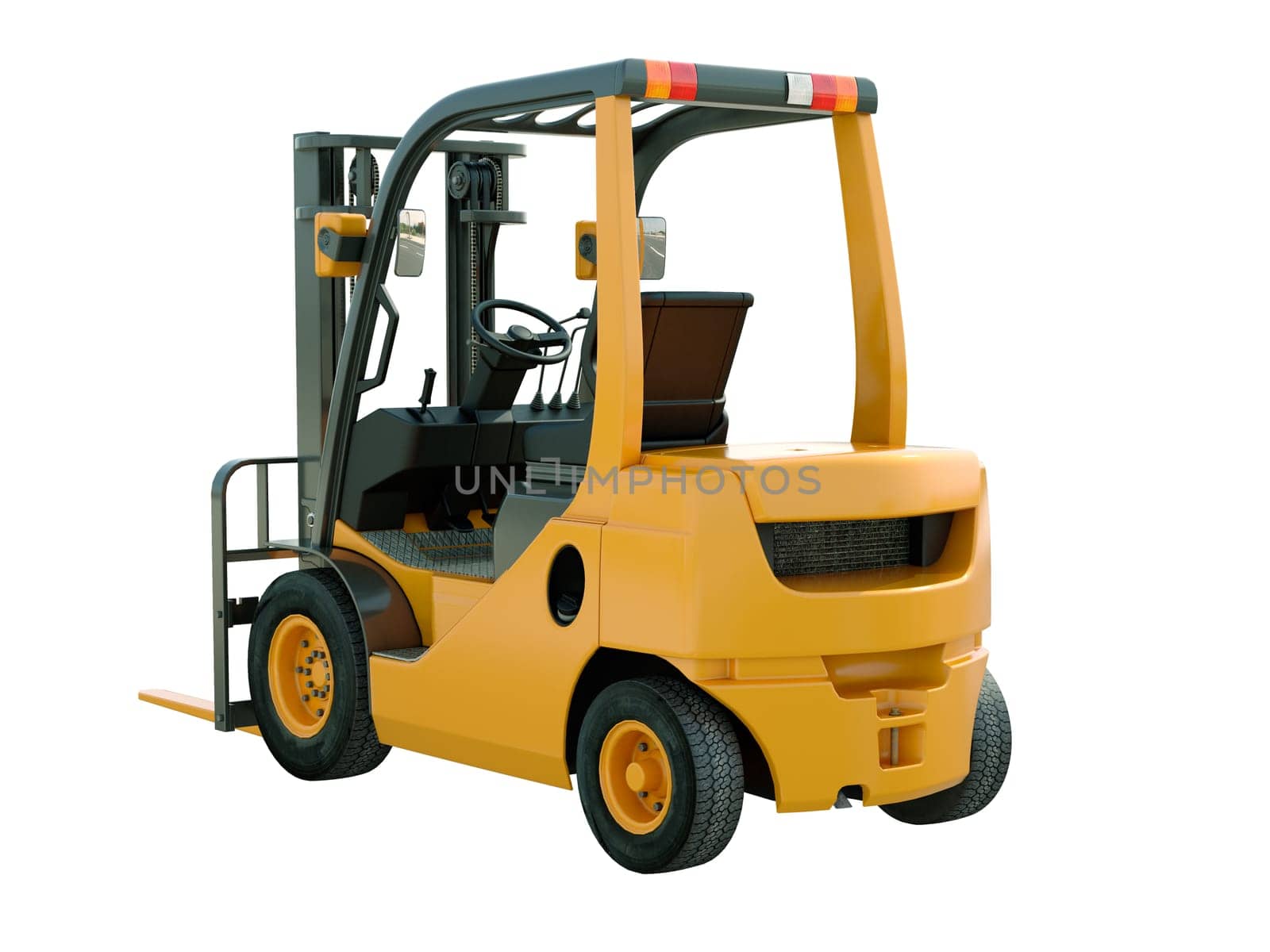 Modern forklift truck isolated on white background