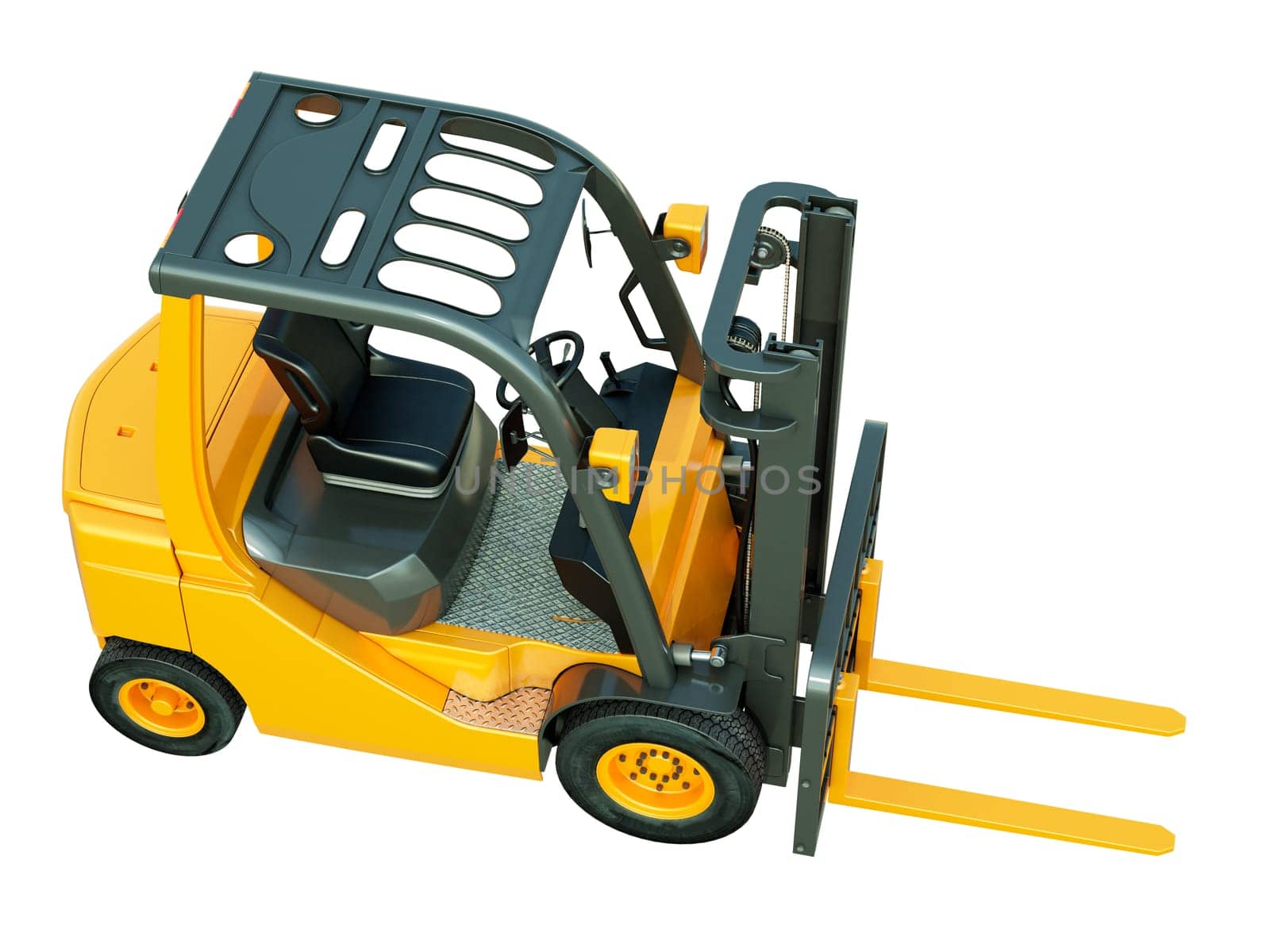 Modern forklift truck isolated on white background
