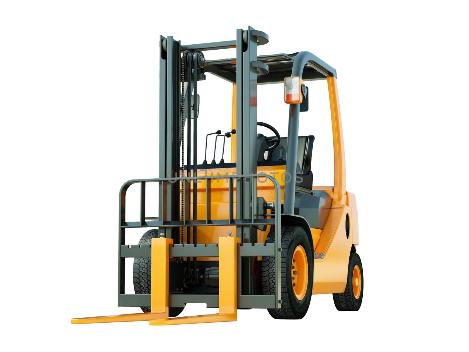 Modern forklift truck isolated on white background
