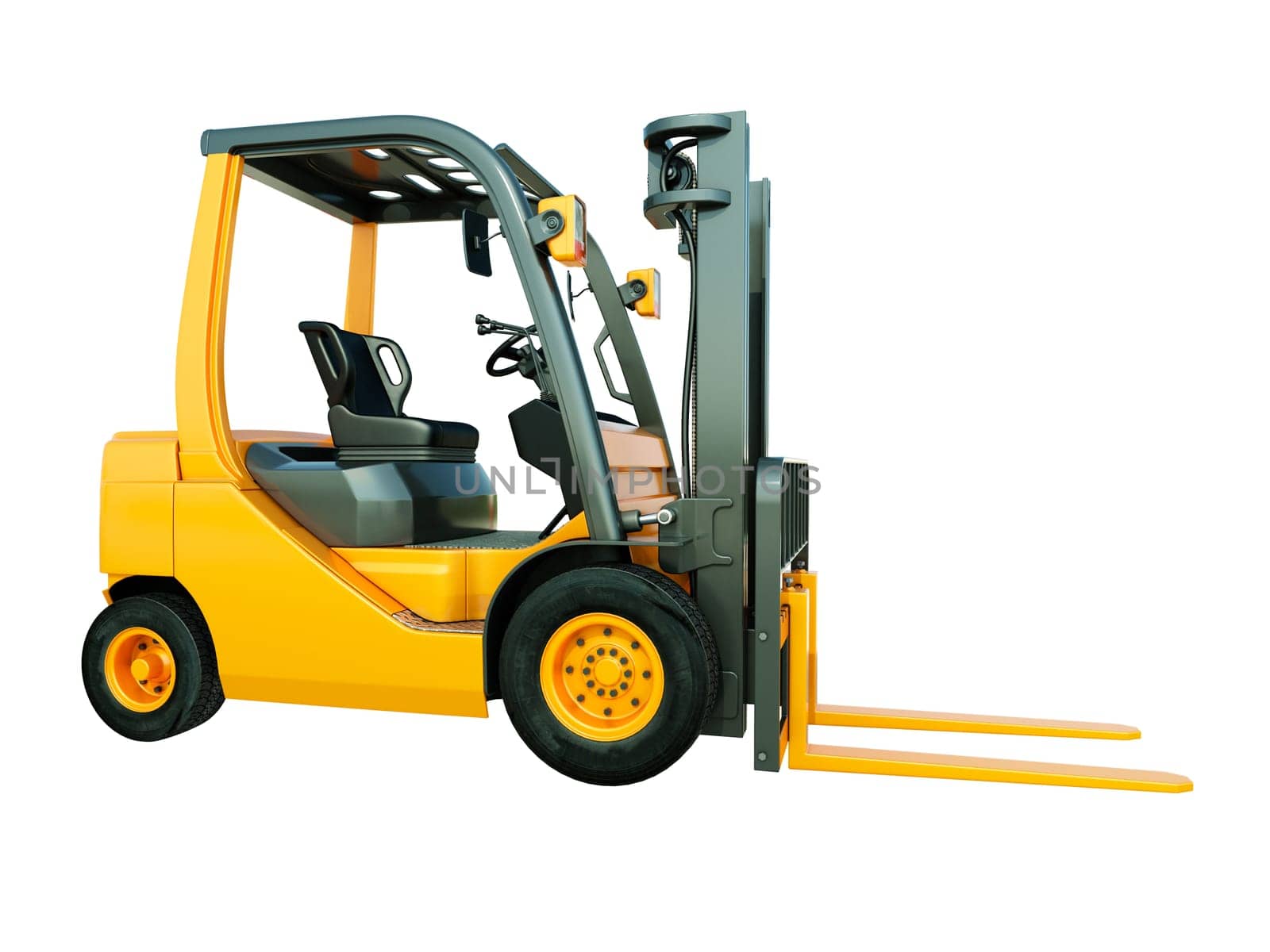 Modern forklift truck isolated on white background