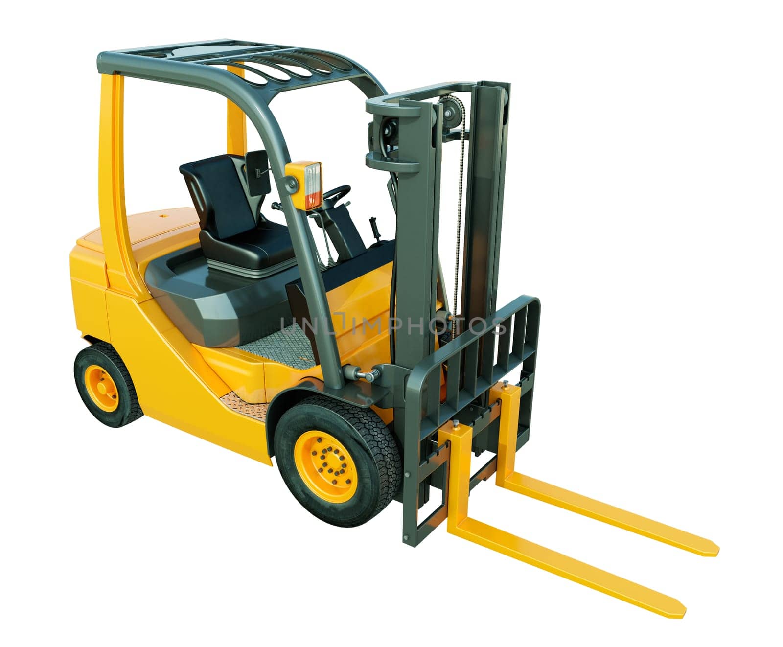 Modern forklift truck isolated on white background