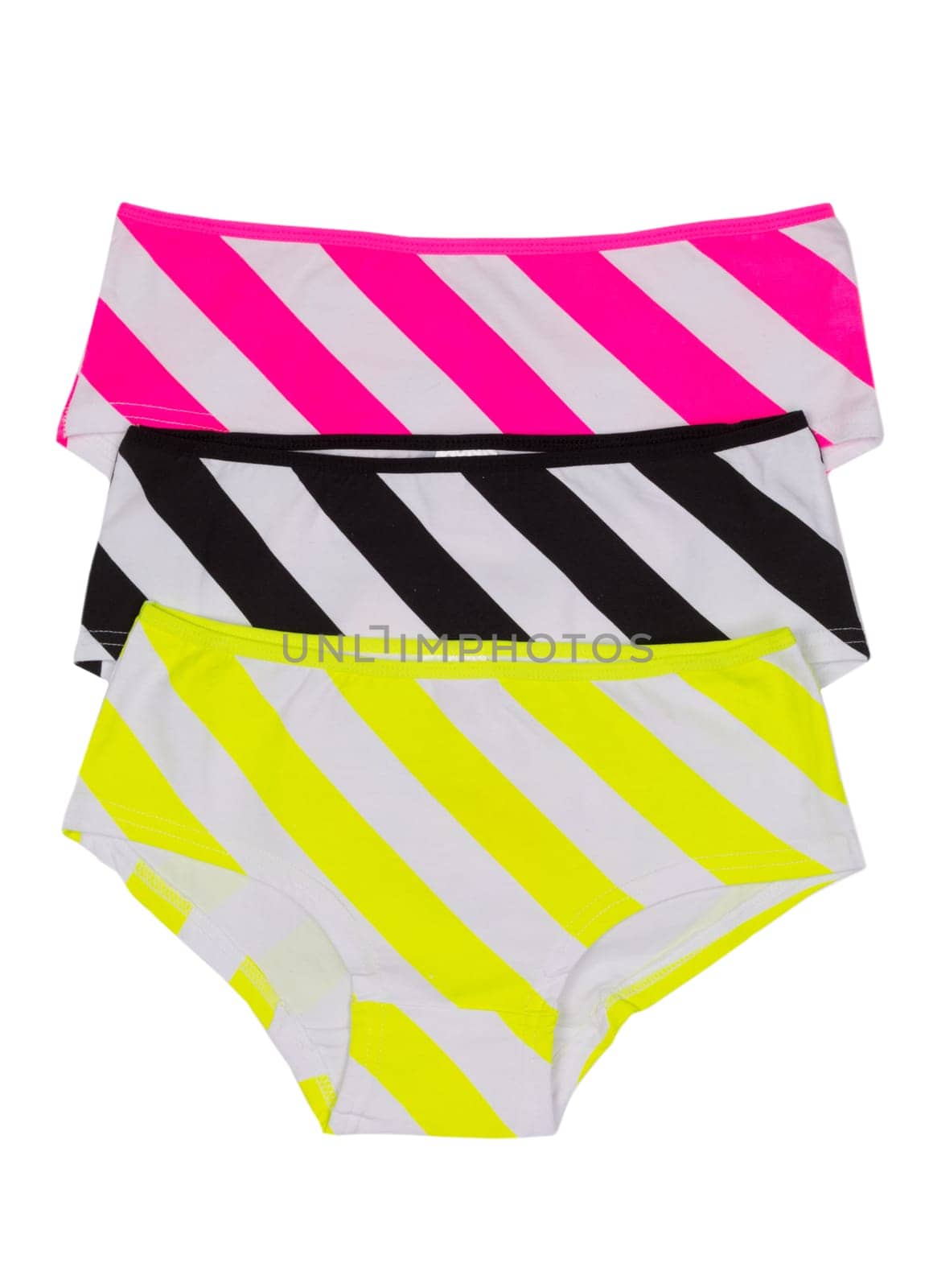 three women's panties isolated on white background