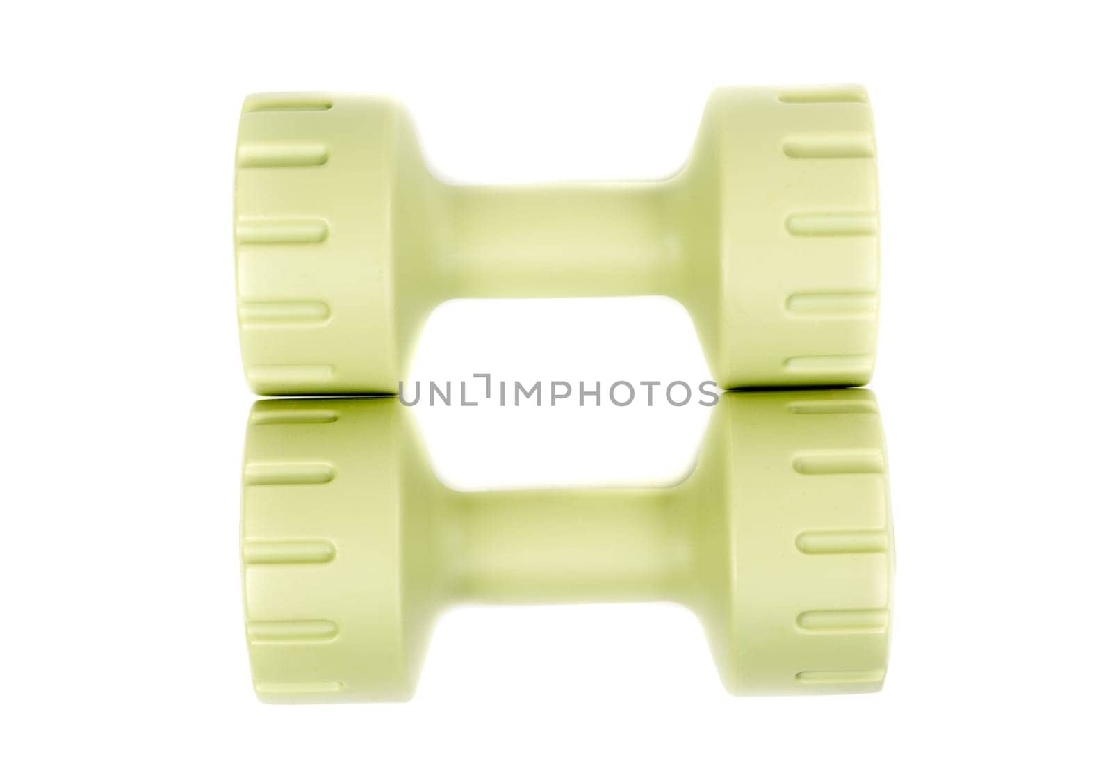 Two green dumbbell isolated on white