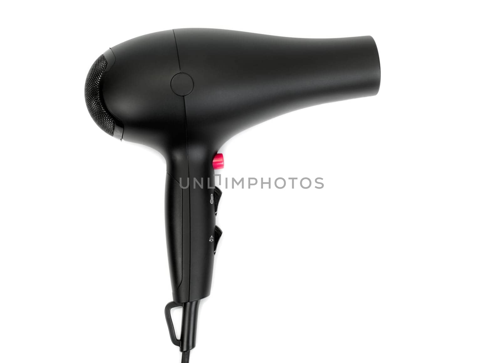 Black hairdryer isolated on white background