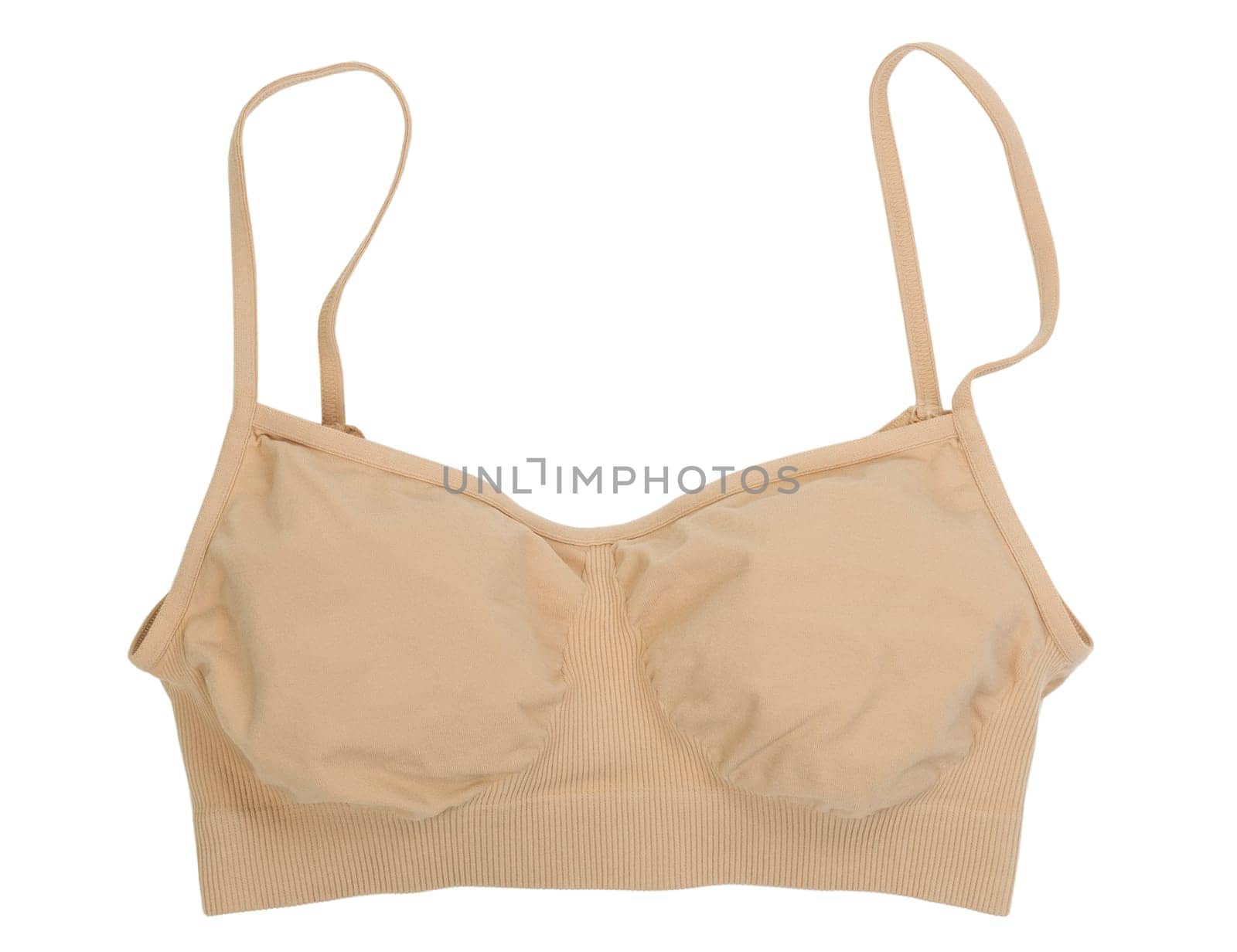 Beige seamless microfiber bra. Isolated on white