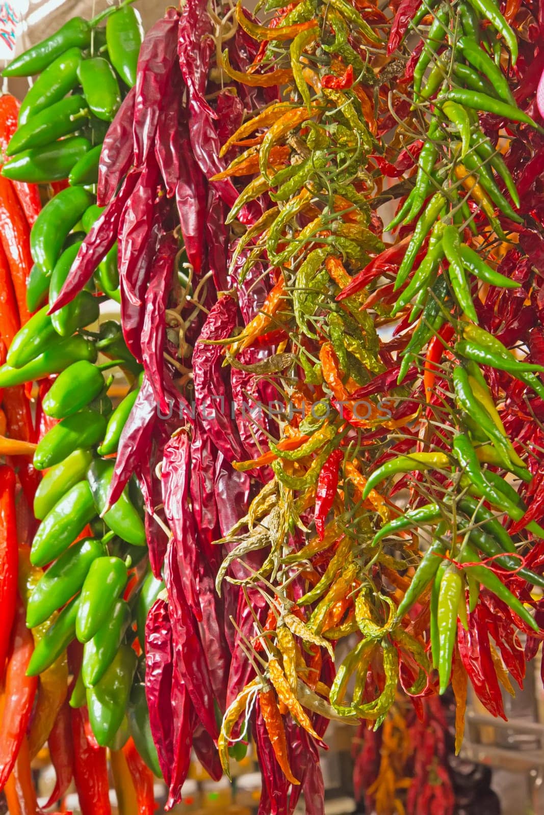 Sharp peppers ready to be sold on the market.