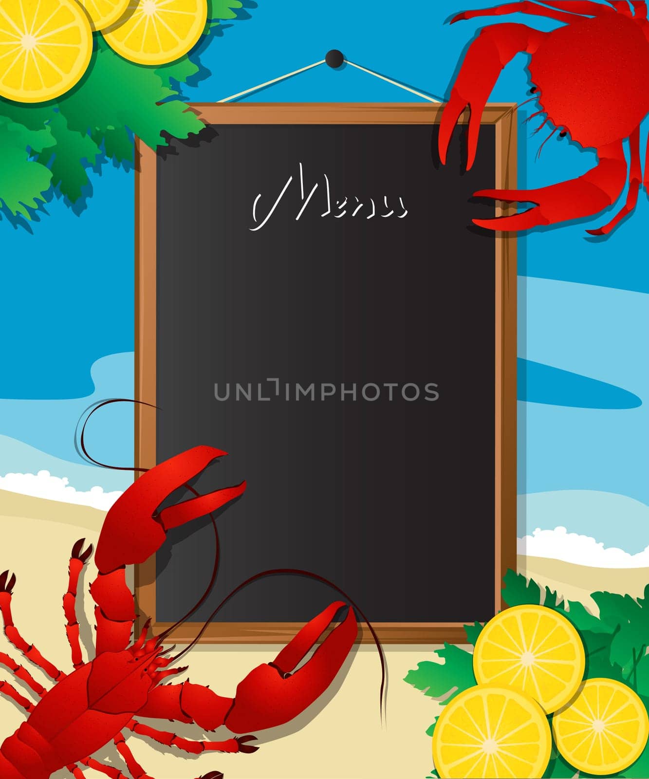 Sea food menu frame with crab and lobster, design template can be used for menu cover, flyer, sign etc.