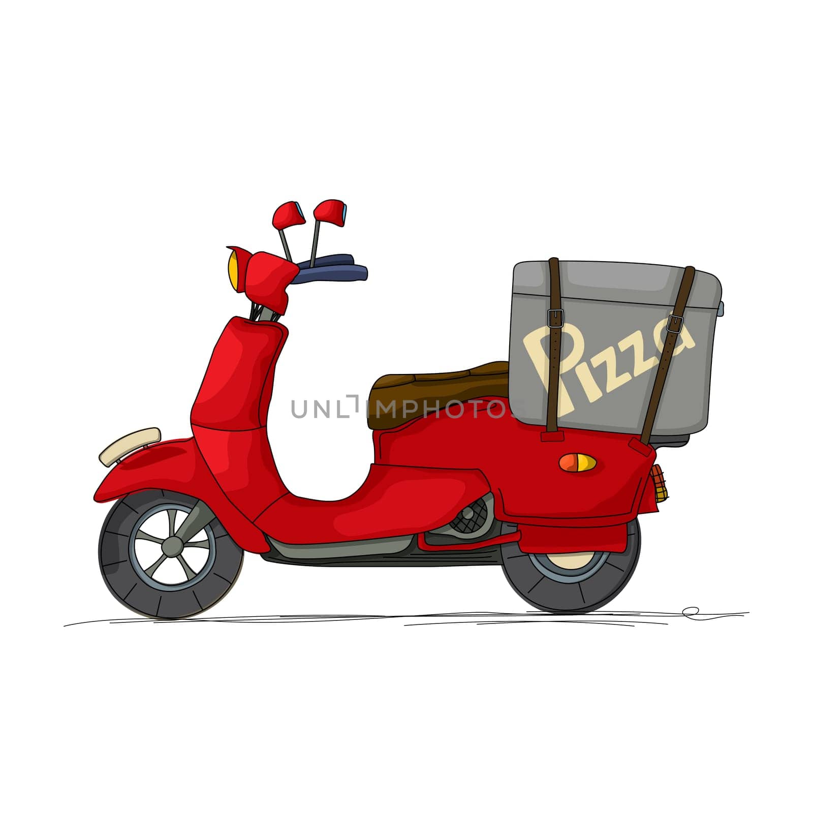 Pizza delivery scooter cartoon over white